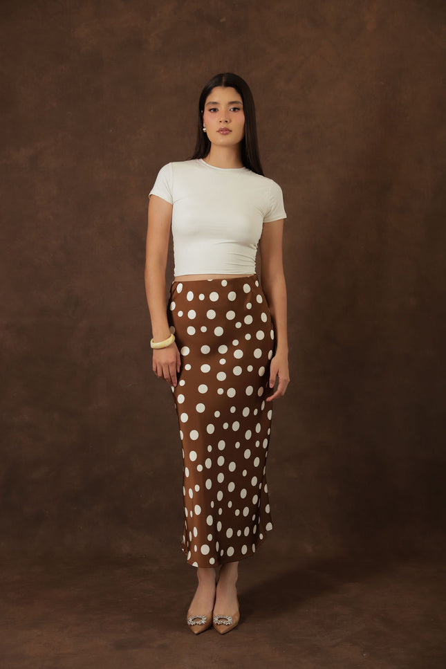 Falda Midi Satinada Café