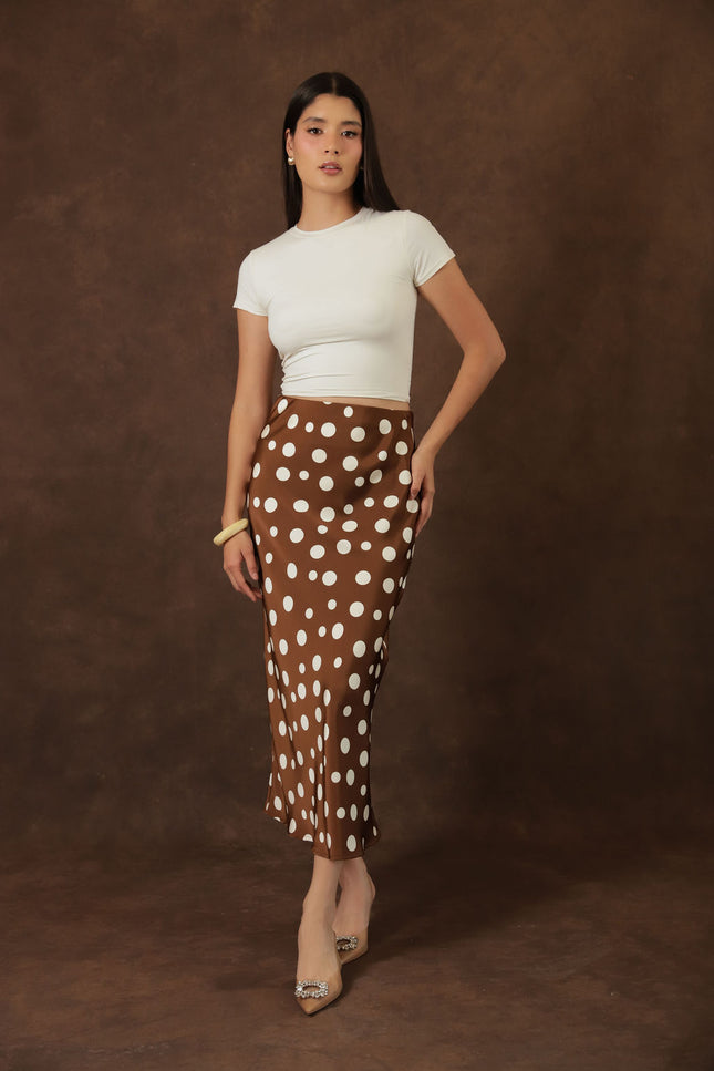 Falda Midi Satinada Café