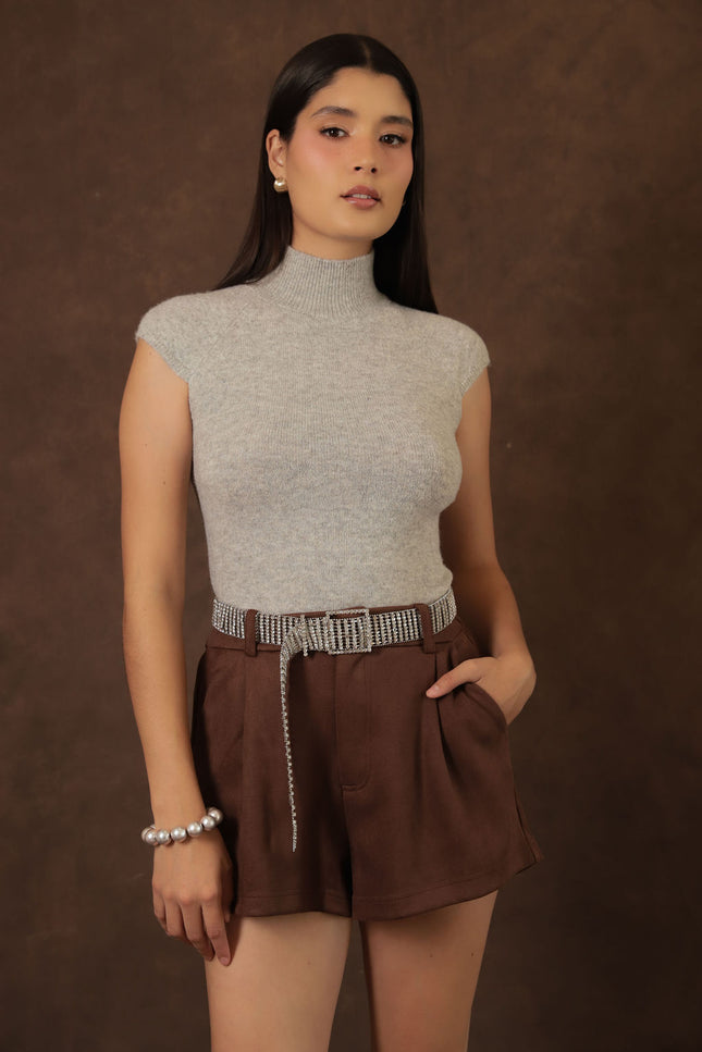 Top Knit Gris Cuello Alto