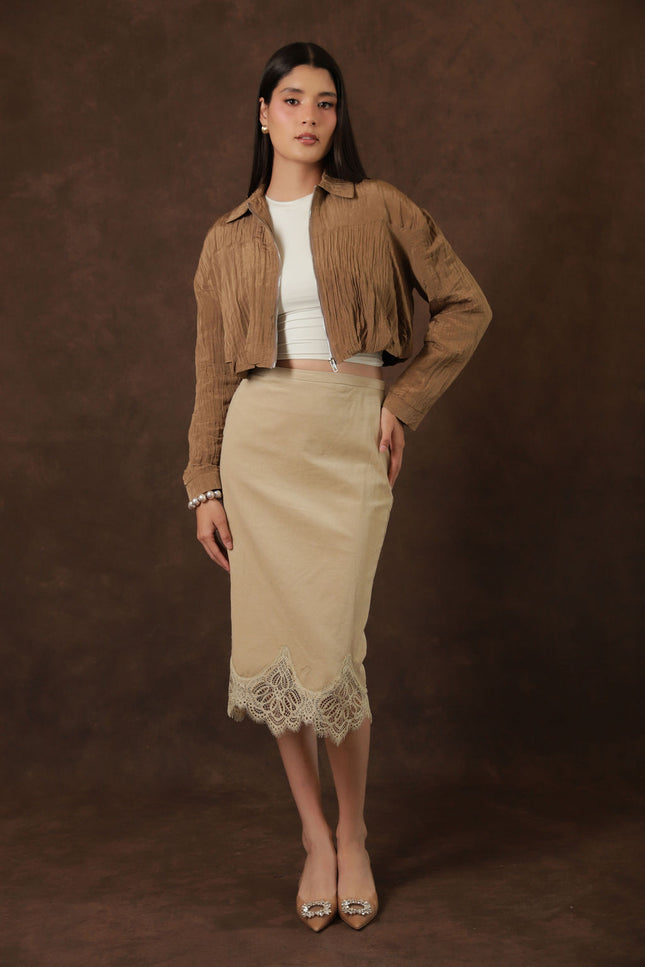 Falda Midi Beige con Encaje