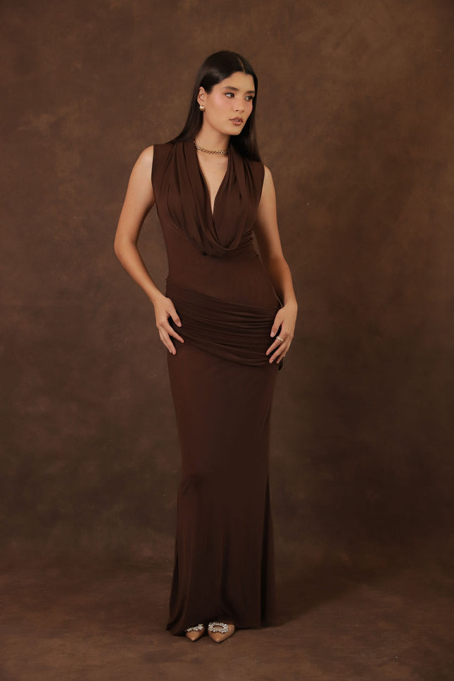 Vestido Largo Mesh Café